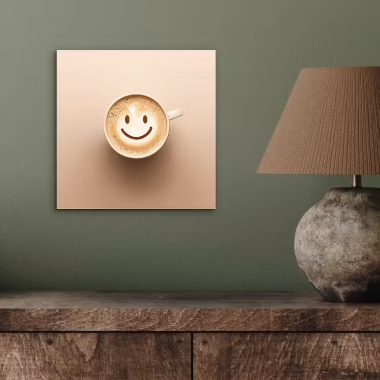 Aluminium schilderij - Koffie - Melkschuim - Lach - Beige — 3