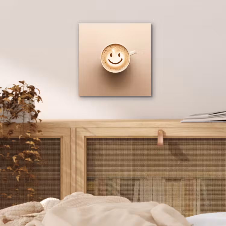 Aluminium schilderij - Koffie - Melkschuim - Lach - Beige — 4