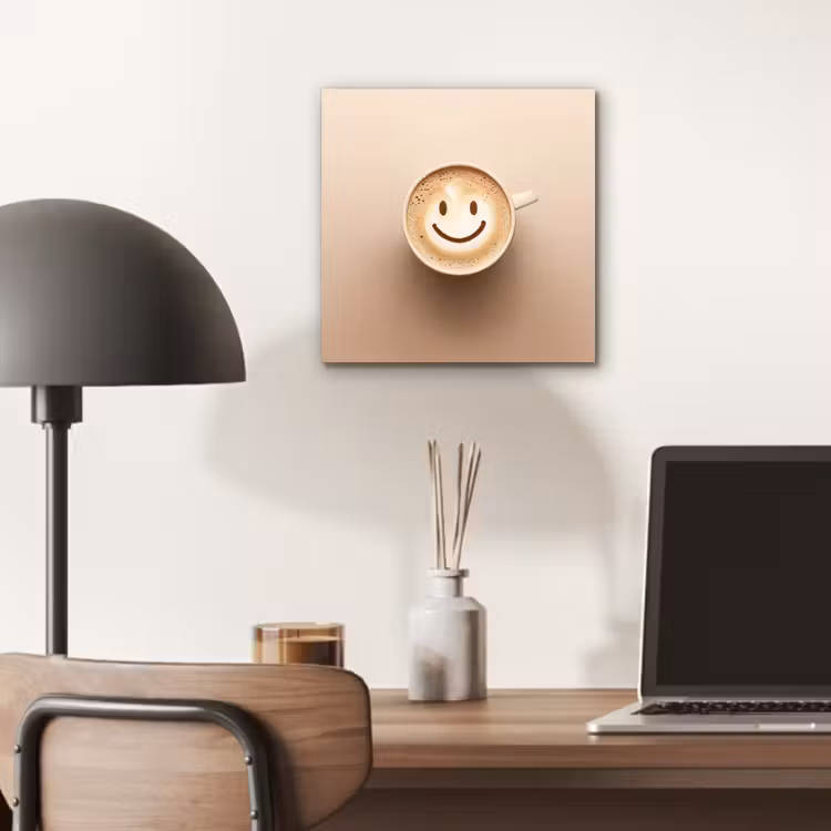 Aluminium schilderij - Koffie - Melkschuim - Lach - Beige — 6