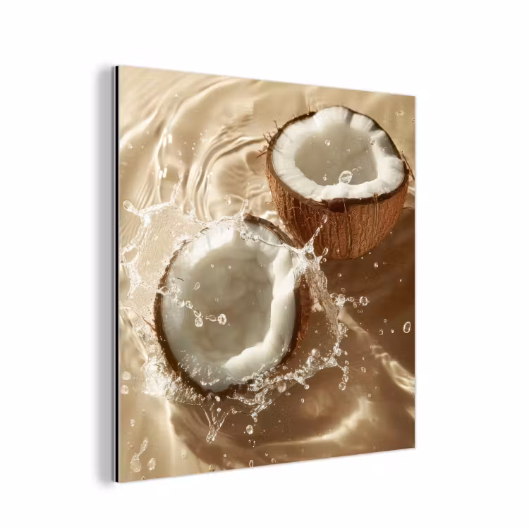 Aluminium schilderij - Kokosnoot - Water - Beige - Spetters — 1