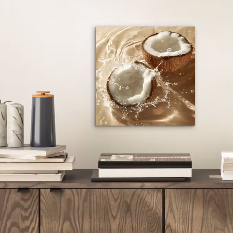 Aluminium schilderij - Kokosnoot - Water - Beige - Spetters — 2