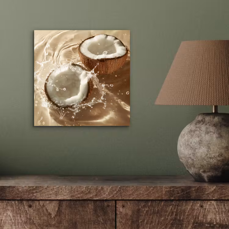 Aluminium schilderij - Kokosnoot - Water - Beige - Spetters — 3
