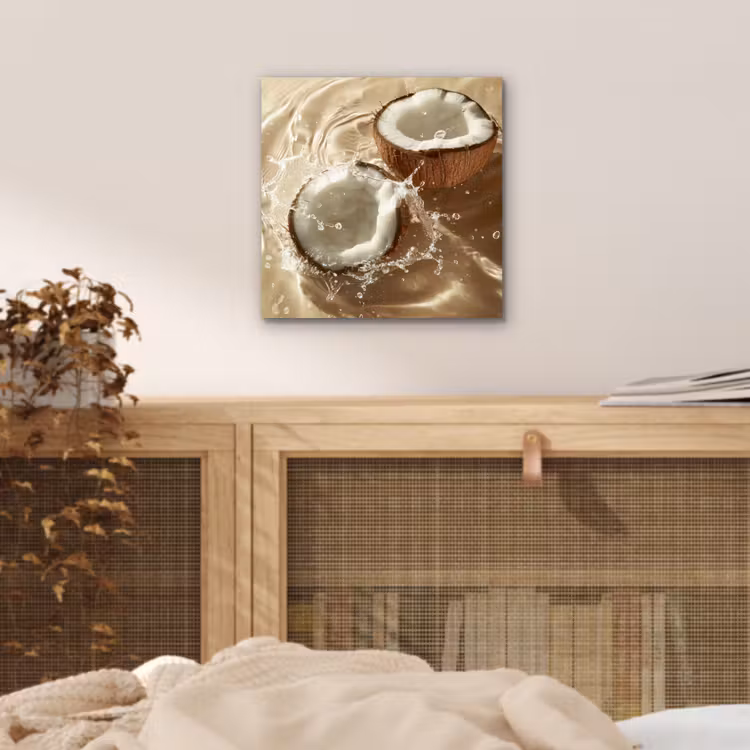 Aluminium schilderij - Kokosnoot - Water - Beige - Spetters — 4