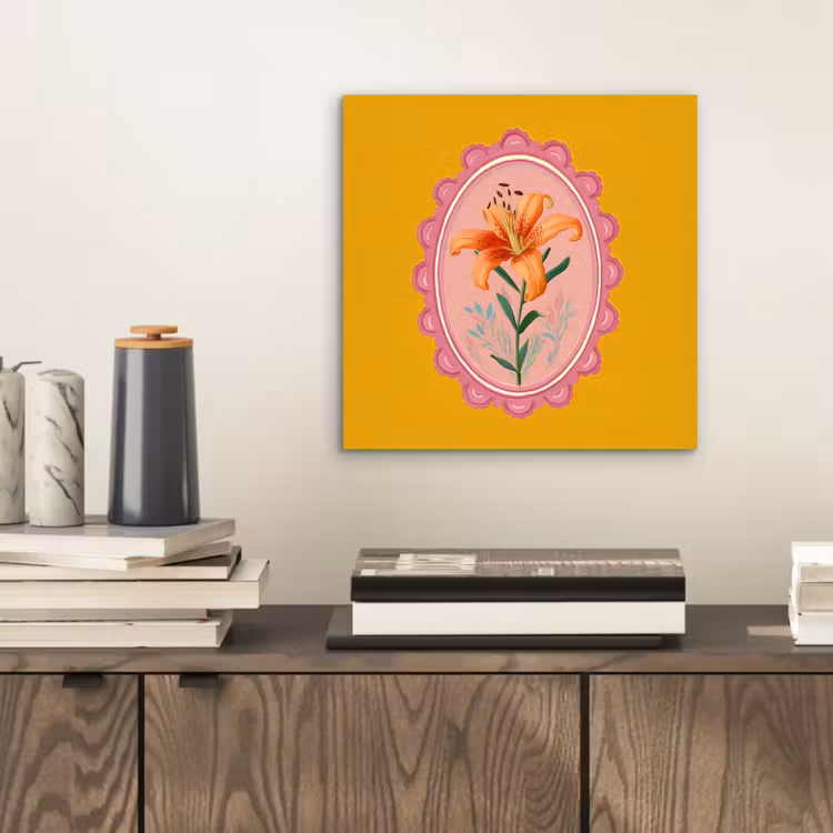 Aluminium schilderij - Lelie - Oranje - Lijst - Ovaal — 2