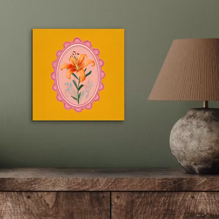 Aluminium schilderij - Lelie - Oranje - Lijst - Ovaal — 3