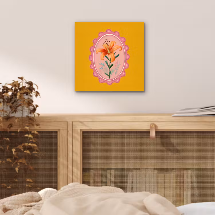 Aluminium schilderij - Lelie - Oranje - Lijst - Ovaal — 4