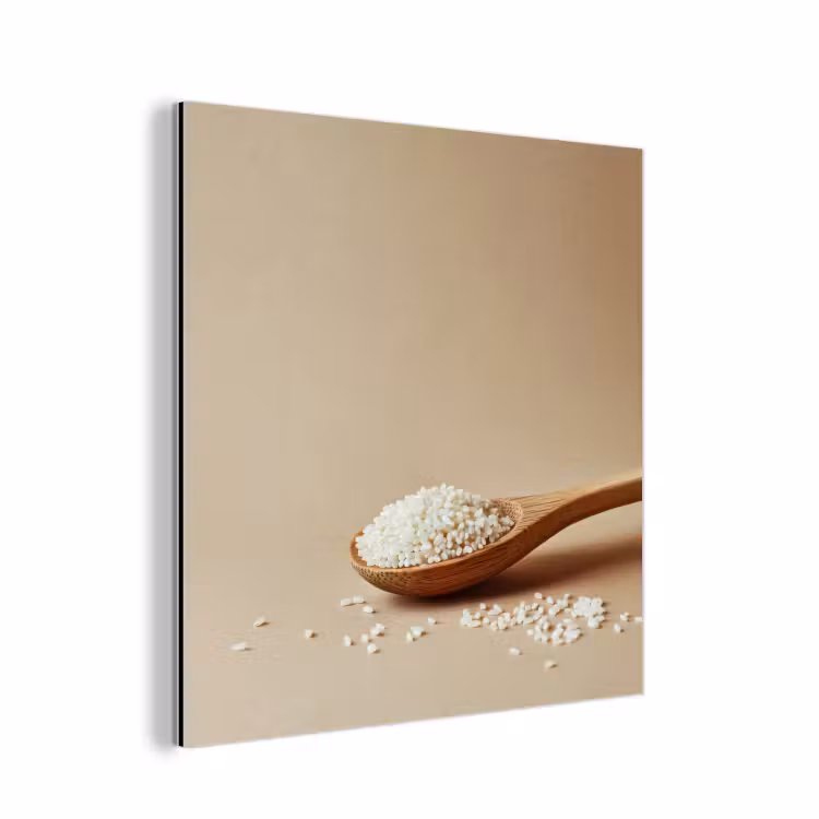 Aluminium schilderij - Lepel - Rijst - Hout - Beige — 1