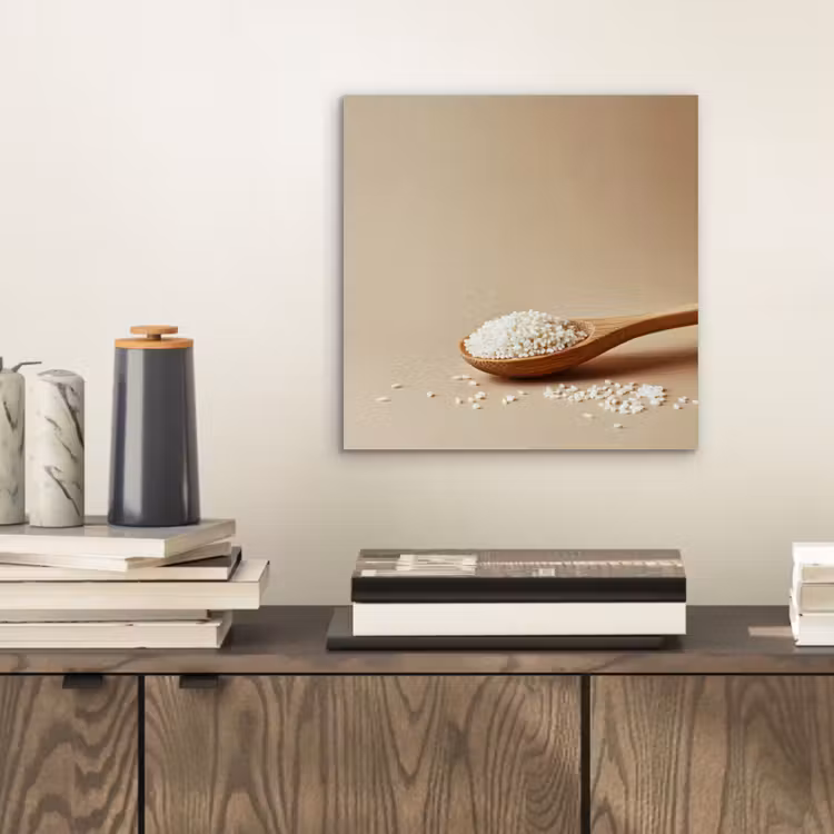 Aluminium schilderij - Lepel - Rijst - Hout - Beige — 2