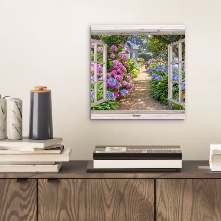Aluminium schilderij - Hortensia - Doorkijk - Bloemen - Zomer - Paars - Pad — 2