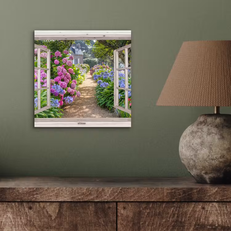 Aluminium schilderij - Hortensia - Doorkijk - Bloemen - Zomer - Paars - Pad — 3