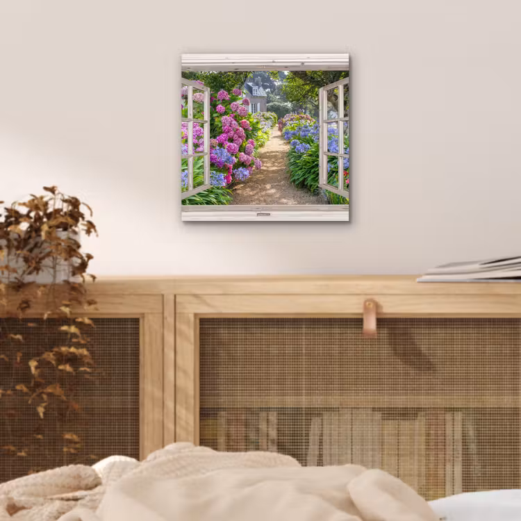 Aluminium schilderij - Hortensia - Doorkijk - Bloemen - Zomer - Paars - Pad — 4
