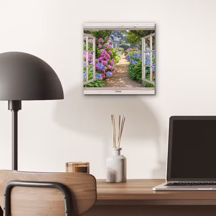 Aluminium schilderij - Hortensia - Doorkijk - Bloemen - Zomer - Paars - Pad — 6