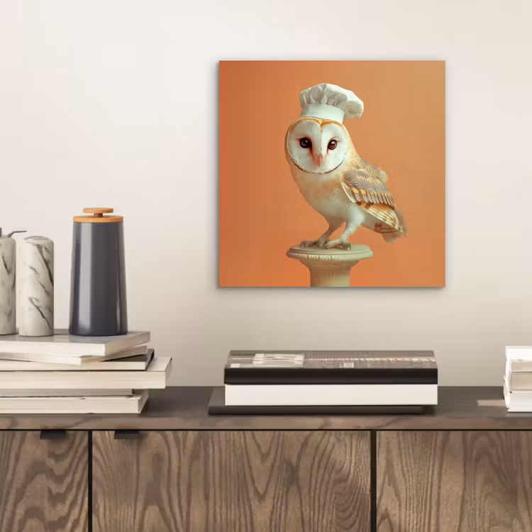 Aluminium schilderij - Kerkuil - Koksmuts - Oranje - Vogel — 2