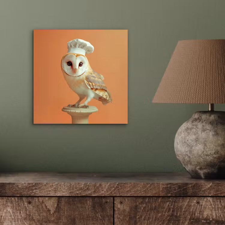 Aluminium schilderij - Kerkuil - Koksmuts - Oranje - Vogel — 3