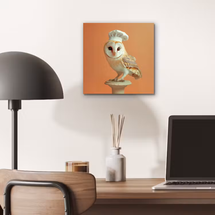 Aluminium schilderij - Kerkuil - Koksmuts - Oranje - Vogel — 6