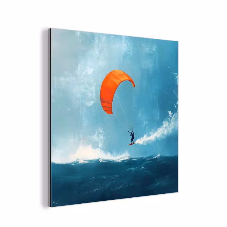 Aluminium schilderij - Kitesurfer - Oranje - Zee - Lucht — 1