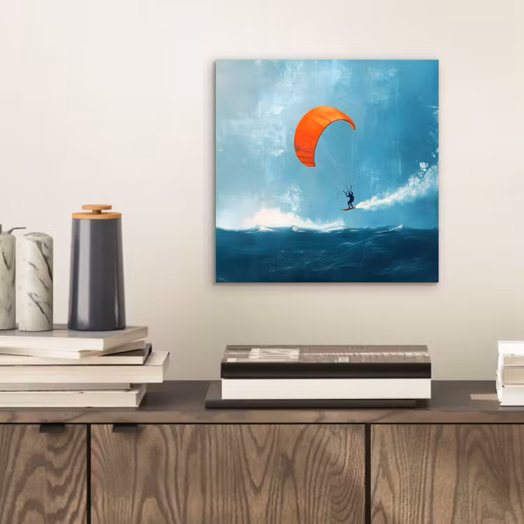 Aluminium schilderij - Kitesurfer - Oranje - Zee - Lucht — 2