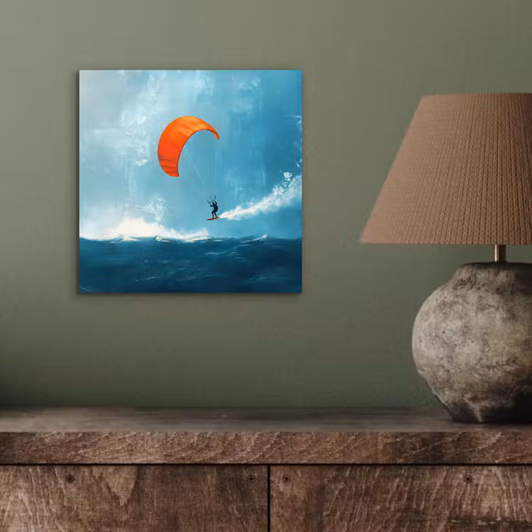 Aluminium schilderij - Kitesurfer - Oranje - Zee - Lucht — 3