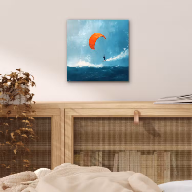 Aluminium schilderij - Kitesurfer - Oranje - Zee - Lucht — 4