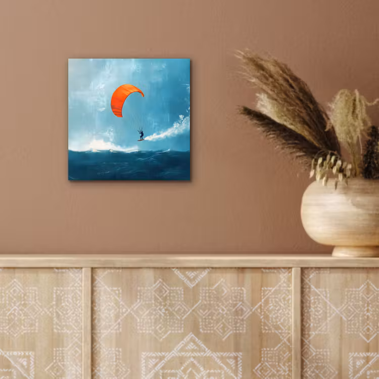 Aluminium schilderij - Kitesurfer - Oranje - Zee - Lucht — 5