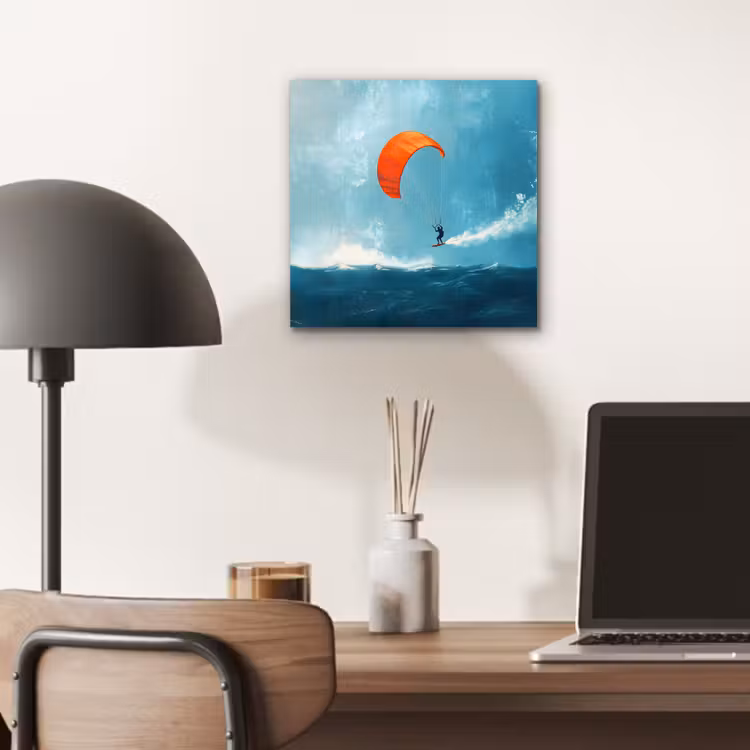 Aluminium schilderij - Kitesurfer - Oranje - Zee - Lucht — 6