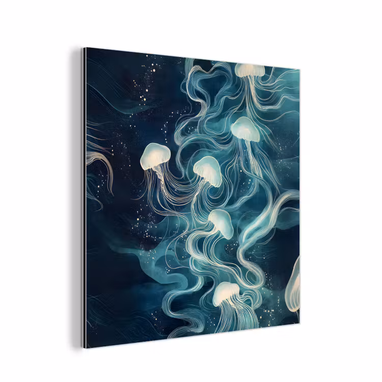 Aluminium schilderij - Kwallen - Zee - Wit - Golven — 1