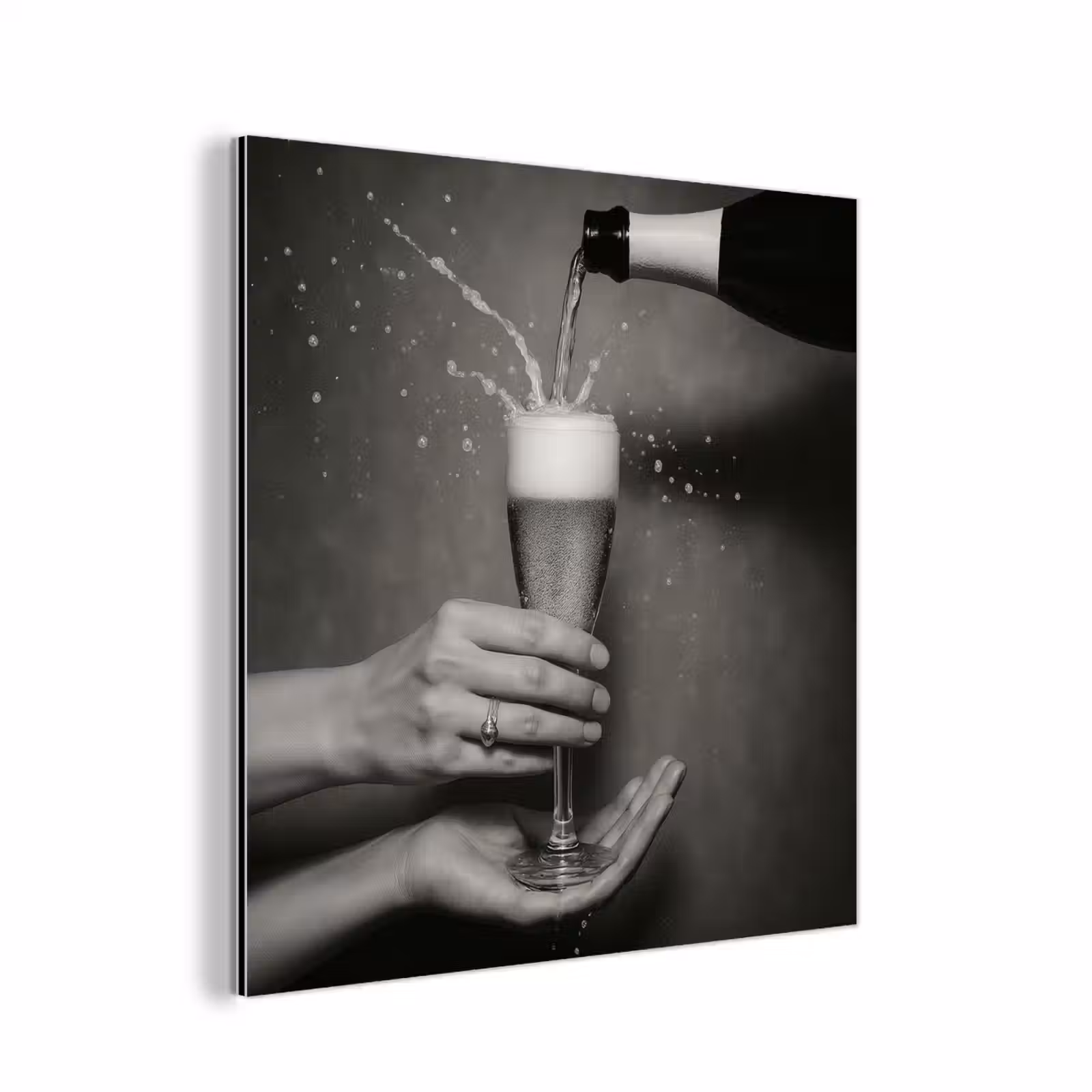 Aluminium schilderij - Champagnefles - Glas - Minimalistisch - Spetters — 1