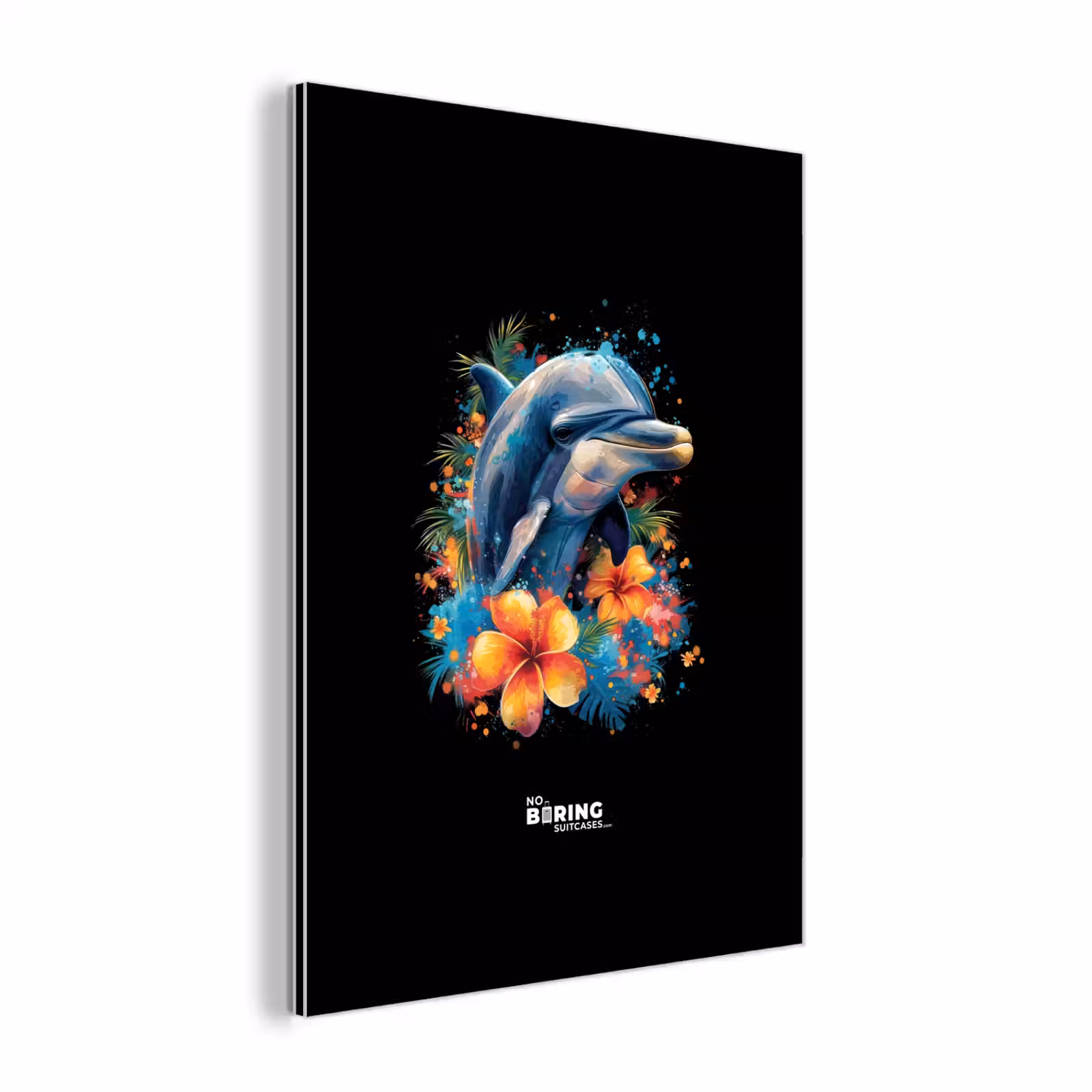 Aluminium schilderij - Dolfijn te midden van graffiti bloemen — 1
