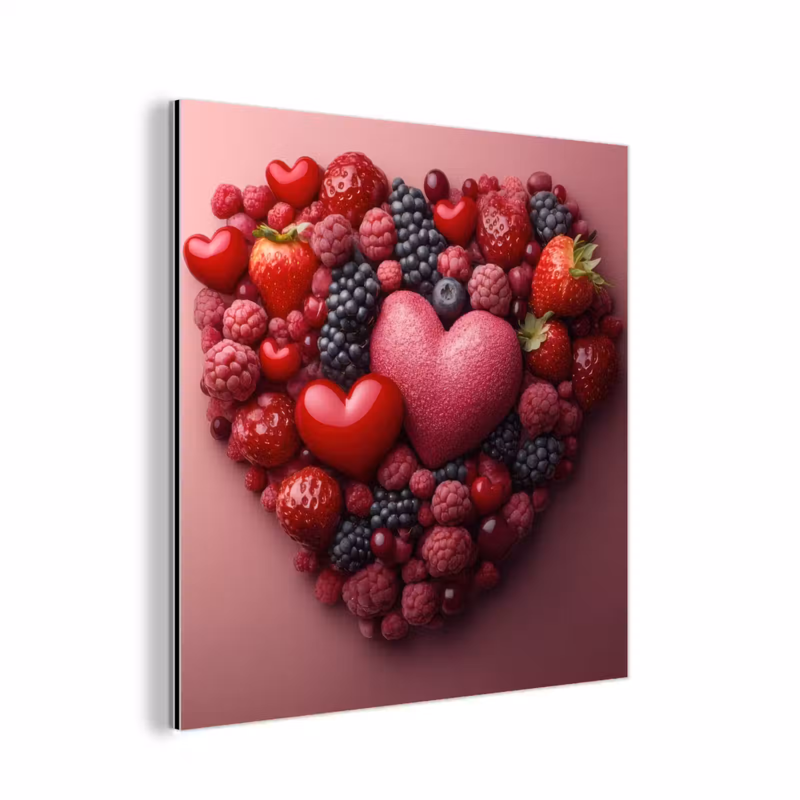 Aluminium schilderij - Fruit - Hartjes - Aardbeien - Frambozen - Bosbessen — 1