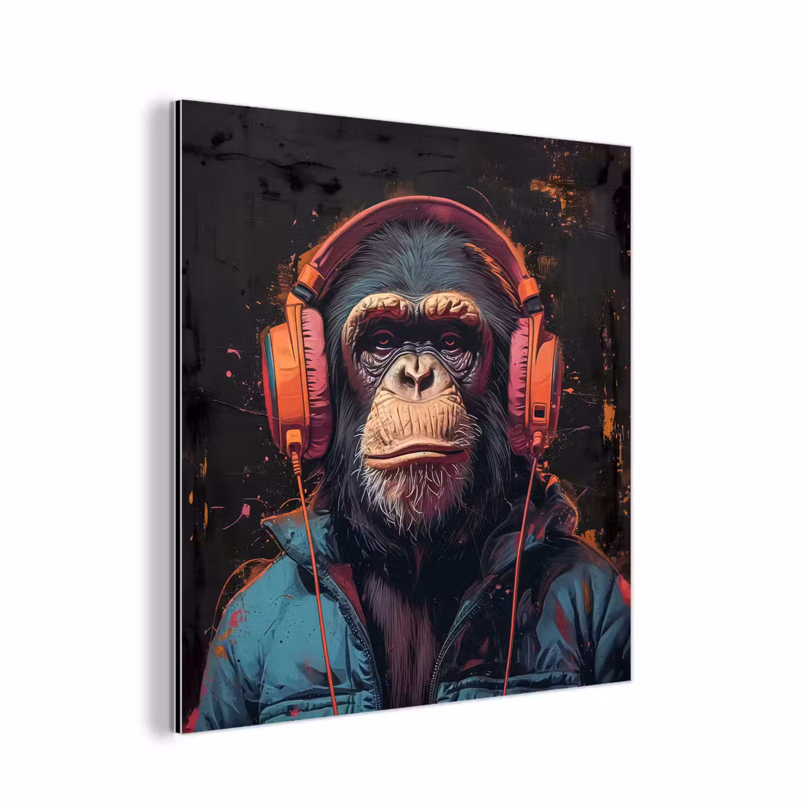 Aluminium schilderij - Graffiti - Chimpansee - Koptelefoon - Aap — 1
