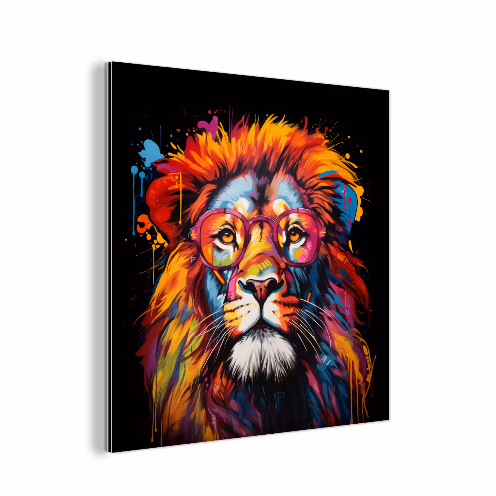 Aluminium schilderij - Graffiti - Leeuw - Bril - Zwart — 1