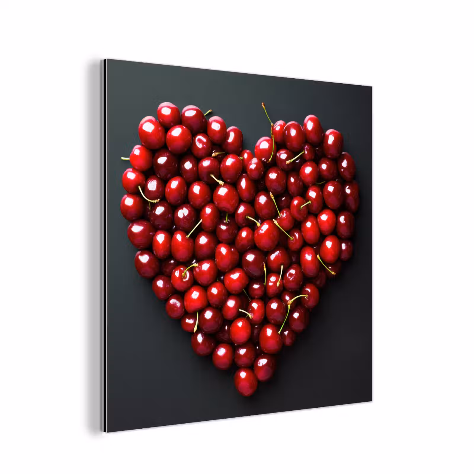 Aluminium schilderij - Kersen - Hart - Rood - Zwart — 1