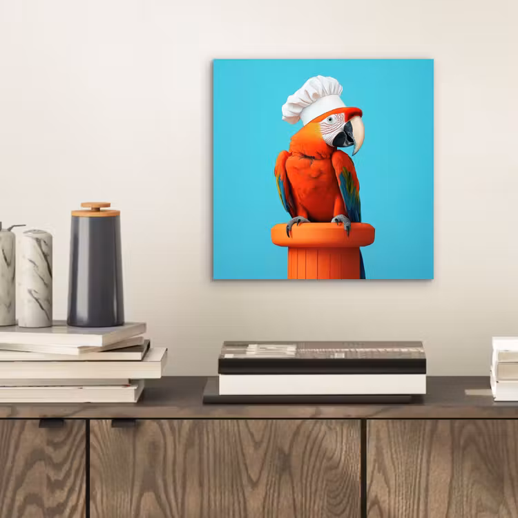 Aluminium schilderij - Ara - Koksmuts - Sokkel - Grappig — 2