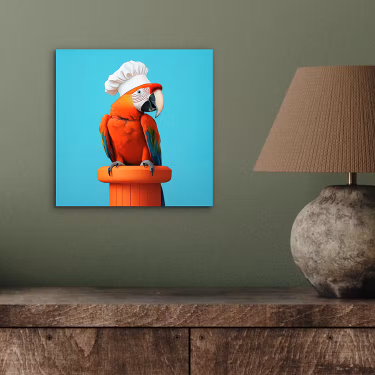Aluminium schilderij - Ara - Koksmuts - Sokkel - Grappig — 3