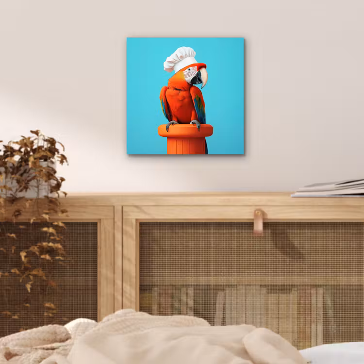 Aluminium schilderij - Ara - Koksmuts - Sokkel - Grappig — 4