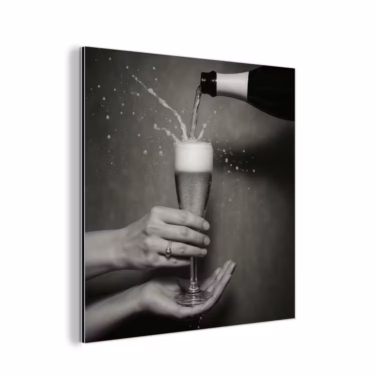Aluminium schilderij - Champagnefles - Glas - Minimalistisch - Spetters — 1