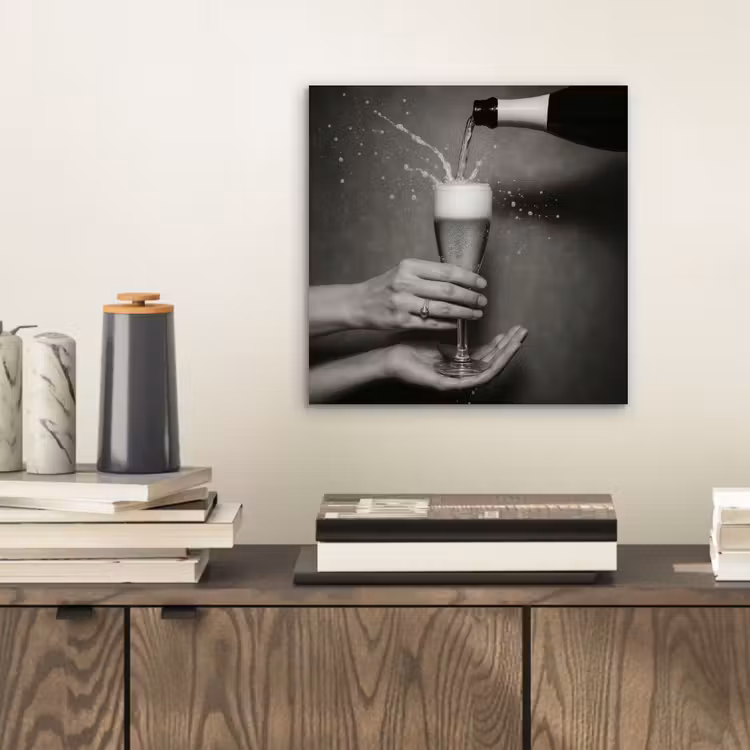 Aluminium schilderij - Champagnefles - Glas - Minimalistisch - Spetters — 2