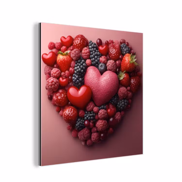Aluminium schilderij - Fruit - Hartjes - Aardbeien - Frambozen - Bosbessen — 1