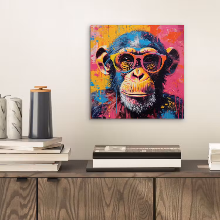 Aluminium schilderij - Graffiti - Chimpansee - Aap - Bril - Kleurrijk — 2