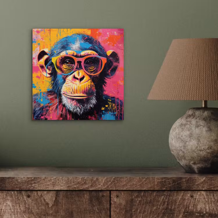 Aluminium schilderij - Graffiti - Chimpansee - Aap - Bril - Kleurrijk — 3
