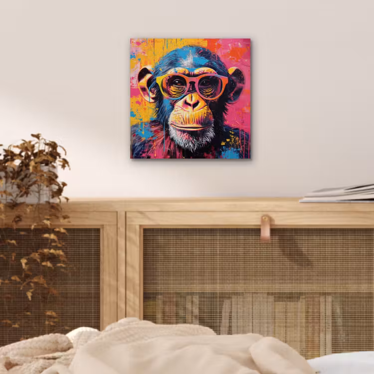 Aluminium schilderij - Graffiti - Chimpansee - Aap - Bril - Kleurrijk — 4
