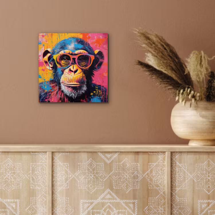 Aluminium schilderij - Graffiti - Chimpansee - Aap - Bril - Kleurrijk — 5