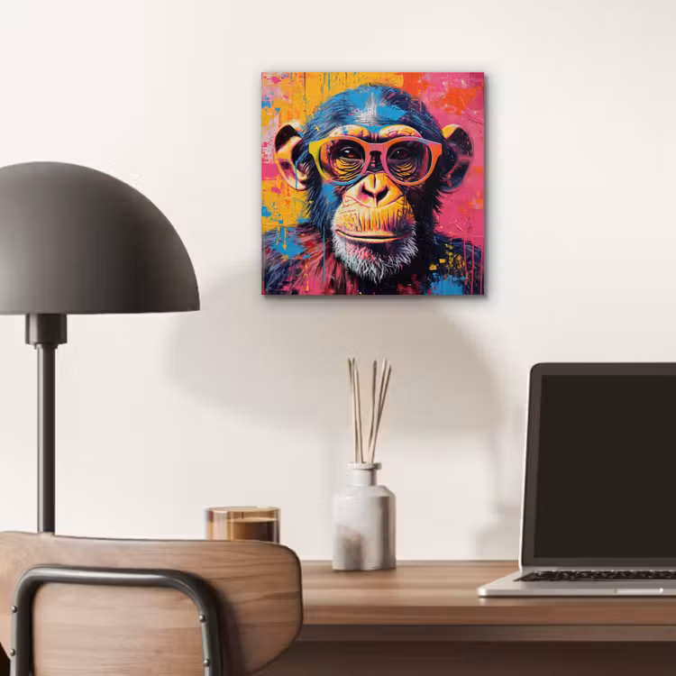 Aluminium schilderij - Graffiti - Chimpansee - Aap - Bril - Kleurrijk — 6