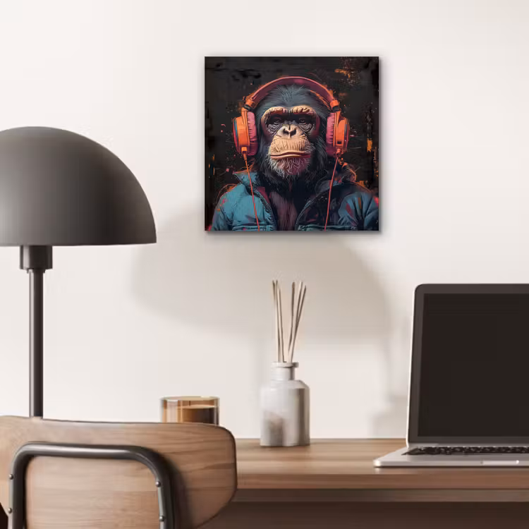 Aluminium schilderij - Graffiti - Chimpansee - Koptelefoon - Aap — 6
