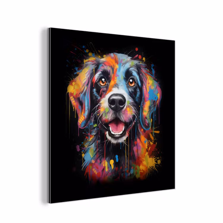 Aluminium schilderij - Graffiti - Hond - Zwart - Kleuren — 1