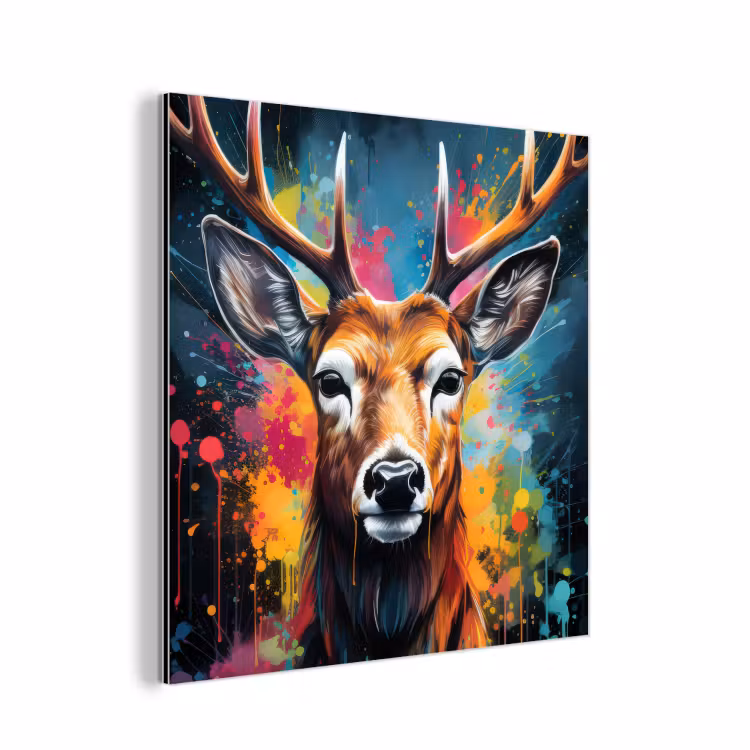 Aluminium schilderij - Hert - Graffiti - Dieren - Kleuren — 1