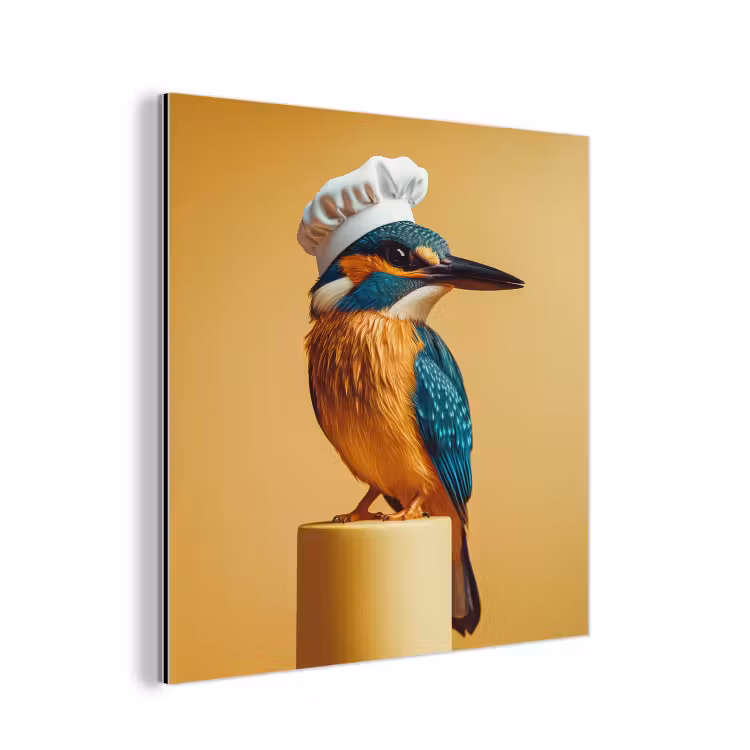 Aluminium schilderij - Ijsvogel - Pilaar - Koksmuts - Vogel — 1