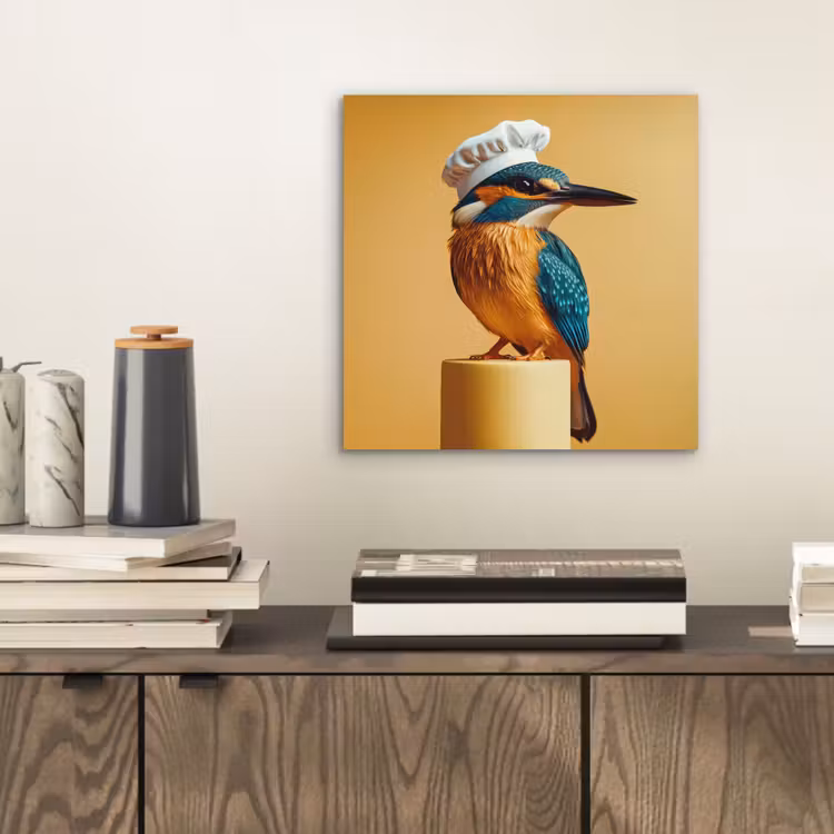 Aluminium schilderij - Ijsvogel - Pilaar - Koksmuts - Vogel — 2