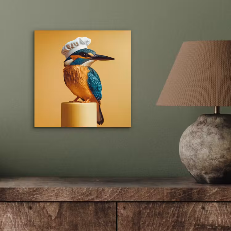 Aluminium schilderij - Ijsvogel - Pilaar - Koksmuts - Vogel — 3