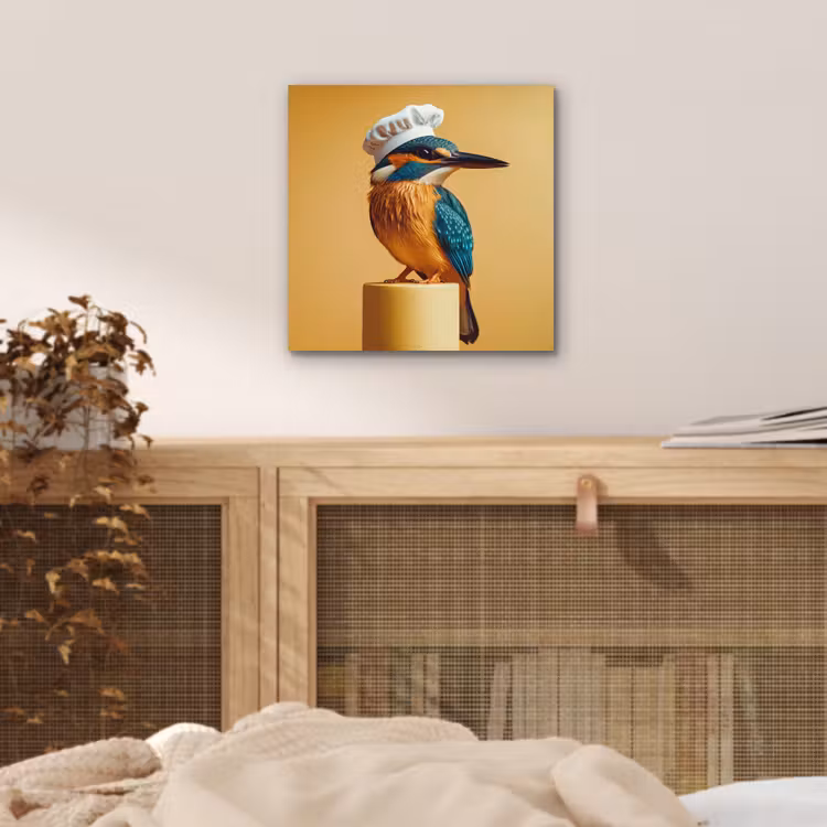 Aluminium schilderij - Ijsvogel - Pilaar - Koksmuts - Vogel — 4